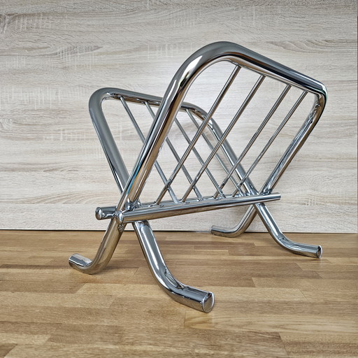 Vintage Zack Design Bauhaus Magazine Rack 80s Chrome