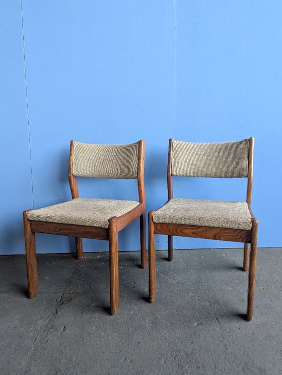 Image 1 of 2x Esszimmerstühle aus beigefarbenem/braunem Teakholz im Mid-Century-Stil