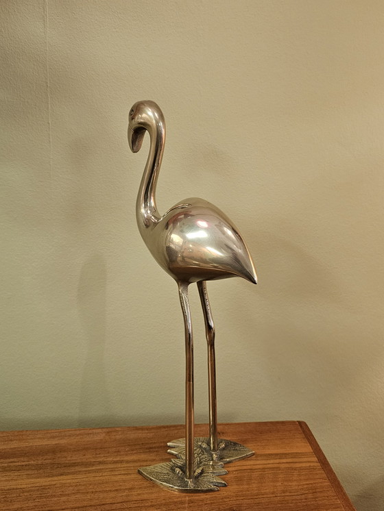 Image 1 of Vintage Brass Flamingo Bird 1970s Yellow Brass