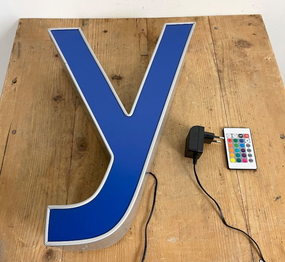 Image 1 of Vintage Blue Illuminated Letter Y, 1980s