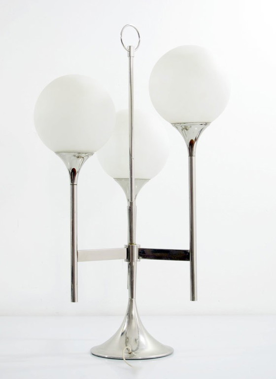 Image 1 of Lámpara de mesa cromada de tres brazos estilo Reggiani/Sciolari de los años 70
