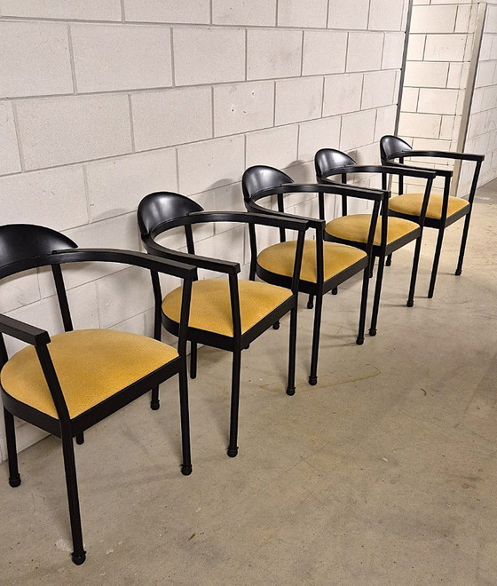 Image 1 of Seltenes IKEA Kaaro-Set aus 5 Sesseln mit gelben Stoffkissen, aus den 90er Jahren.