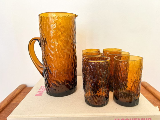 6x Vintage Water Glasses + Decanter Brown 70s Smoked Glass – Glass & Decanter (photo 6 of 8)