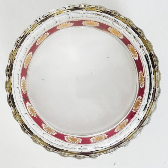 Image 1 of Service à thé vintage Stampi Francolini rouge rubis et or, comprenant un bol et une bouteille, en verre italien des années 1960