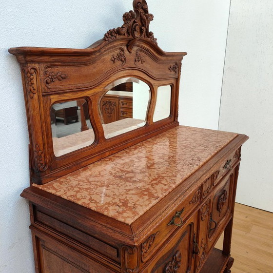 Credenza antica vintage, comò, credenza con vetrina con piano in marmo – Credenze con vetrina, Legno (photo 14 of 18)