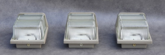 Vintage Industrial Holophane Wall Light, c.1950s France - 3 available, Glass, Metal, Taupe (photo 5 of 13)