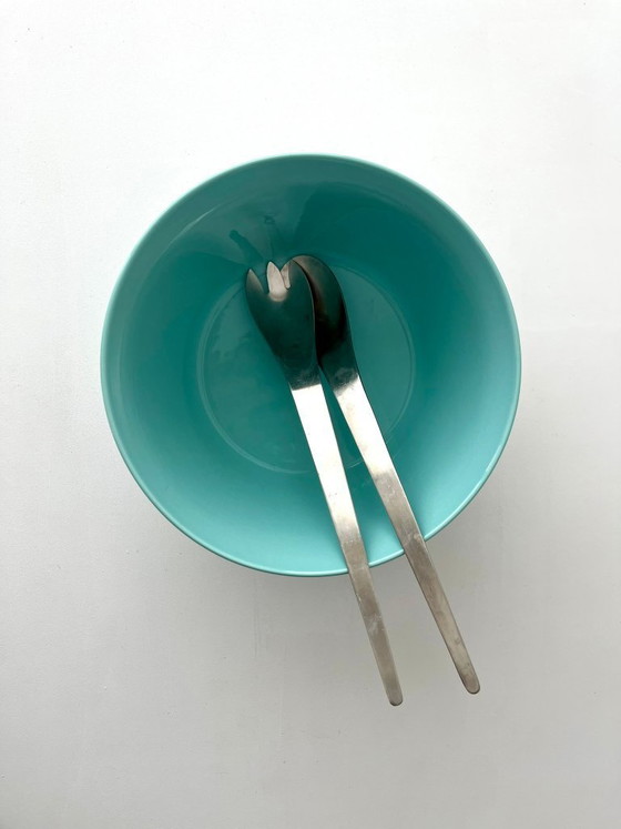 Image 1 of Bol Arabia Tilda Finland turquoise vintage milieu du siècle, bol à salade, bol de service, bol en porcelaine