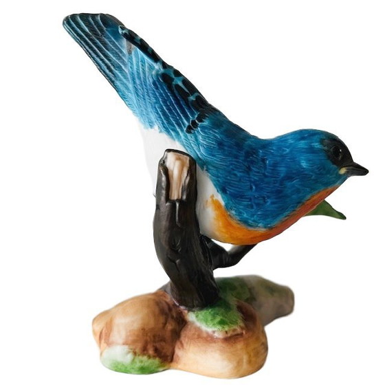 Image 1 of Vintage Franklin Mint Birds and Blossoms bird figurine Eastern Bluebird porcelain 1986