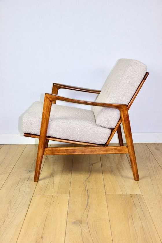 Image 1 of PRL armchair "Stefan" wooden beech vintage beige boucle - darker wood