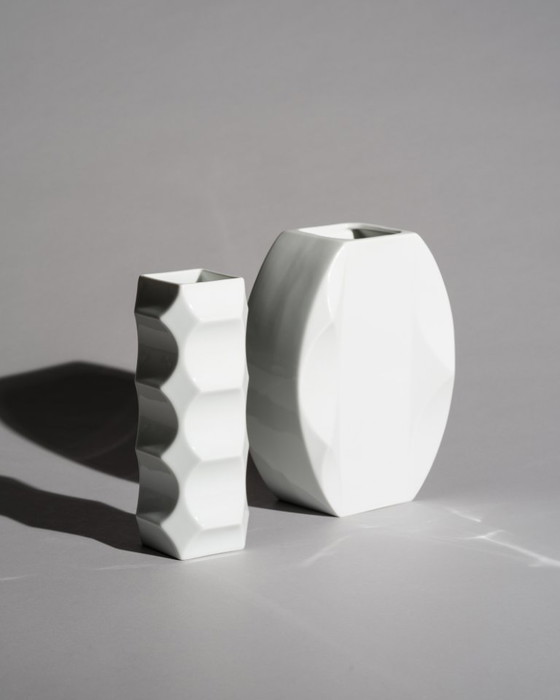 Image 1 of Heinrich Fuchs “ARCHAIS” Porcelain Vase Duo for Hutschenreuther, Germany 60s-70s