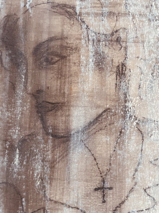 Image 1 of Dibujo a carboncillo, firmado, retrato femenino del siglo XIX