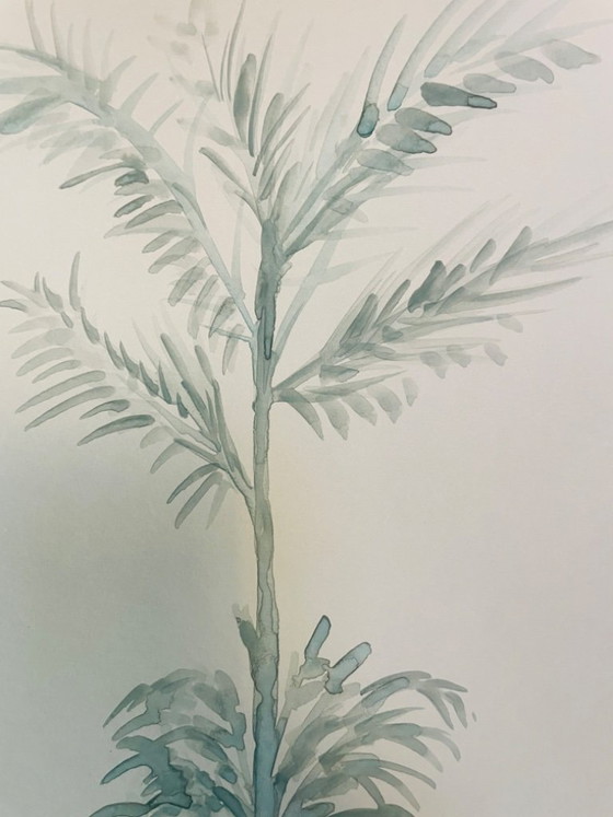 Image 1 of Signed monochrome sage green watercolor landscape "reflections"