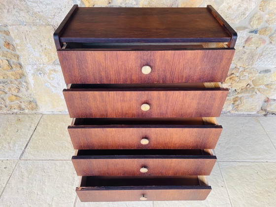 Image 1 of Cómoda de roble de mediados de siglo con cinco cajones, década de 1950