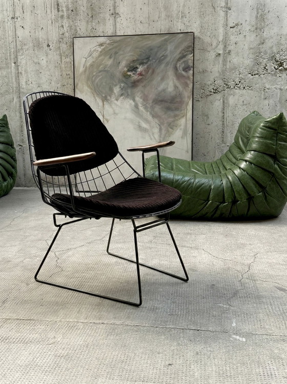 Image 1 of CEES BRAAKMAN & ADRIAAN DEKKER PER PASTOE “FM 06 WIRE CHAIR” SEDIA TEAK CORDA VELLUTO METALLO ANNI '50