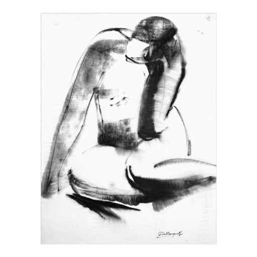 Georges de Vlamynck, Femme Nue Abstraite B, Technique Mixte sur Papier