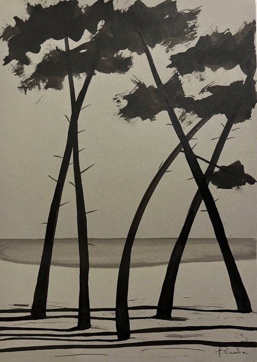 Tinta china sobre papel gris. Formato 30x21cm.