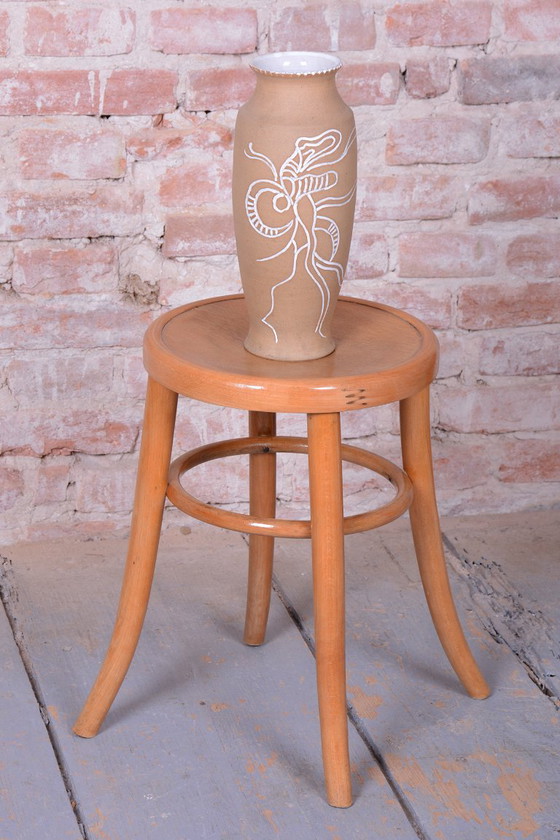 Restored Mid-Century Stool, Sold Beech, Plywood, Repolished, Czech, 1950s, Brown (photo 3 of 7)