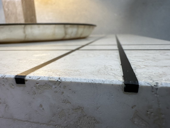 Image 1 of Vintage coffee table / side table - travertine and brass