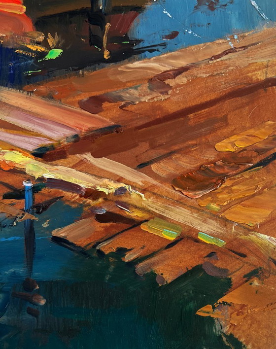 Image 1 of Original Oil Painting Summer Coastal Landscape Old wooden pier leading into the sea