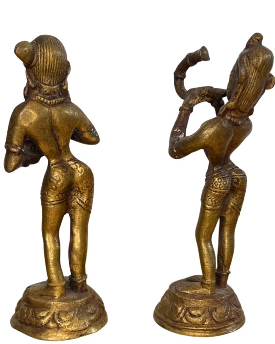 Hindu Bronze Altar Statues – Pair – Ritual Figures – Sculpture (photo 4 of 10)