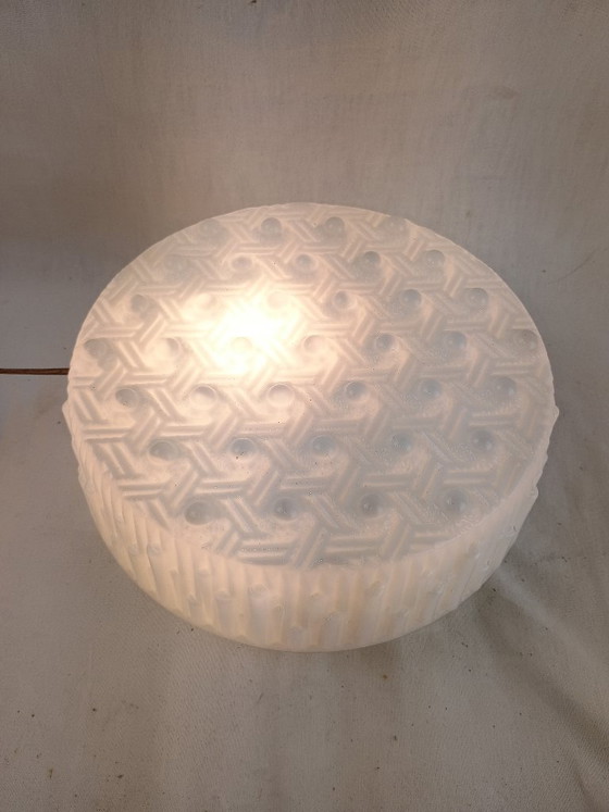 Image 1 of Vintage Glashütte Limburg 1960s Pressed Glass Ceiling Light - Textured Clear Glass Flush Mount Wall Sconce German Mid-Century