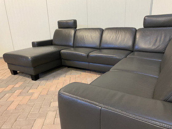 Image 1 of Schönes Echtes Leder Schwarzes U-förmiges Sofa