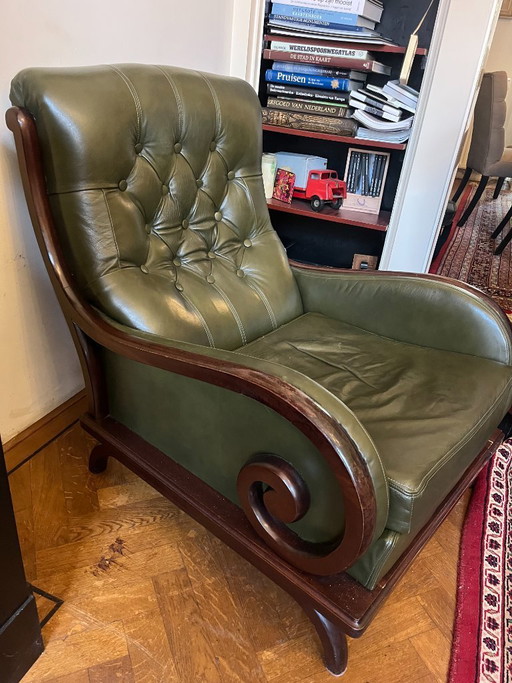 Classic leather armchair – Empire style, green leather
