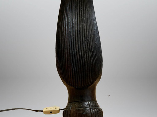 Table lamp base made of African hardwood with a carved African woman