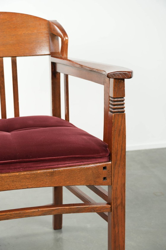 Image 1 of Chaise de salle à manger/chaise d'appoint Schuitema de style Art nouveau/Jugendstil avec revêtement en tissu rouge