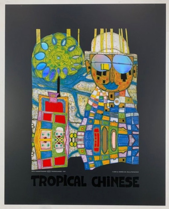 Image 1 of Friedensreich Hundertwasser: "Cinese tropicale". Litografia offset in cornice da galleria con vetro acrilico antirifle