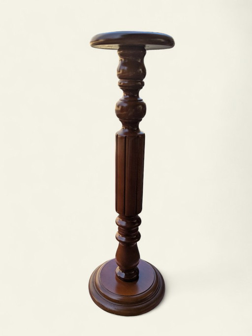 Rare hand-turned plant stand made of real wood - Vintage Mid-Century, Unused, Noble decoration, Ideal for vases & plants