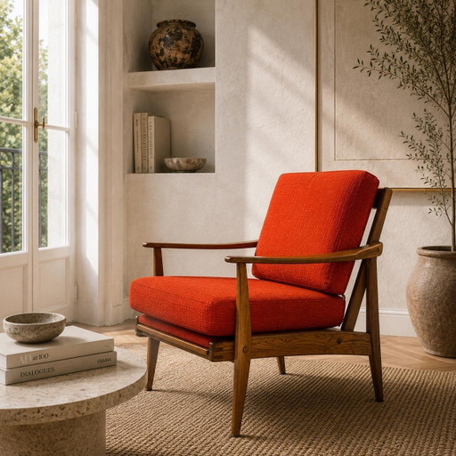 Vintage Lounge Sessel / Cocktailsessel – 1960er Jahre – Skandinavischer Stil – Massivholz – Originaler abnehmbarer Bezug