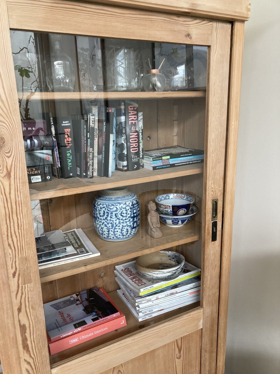 Vintage Pine Old School Cabinet – Glass, Wood (photo 8 of 9)