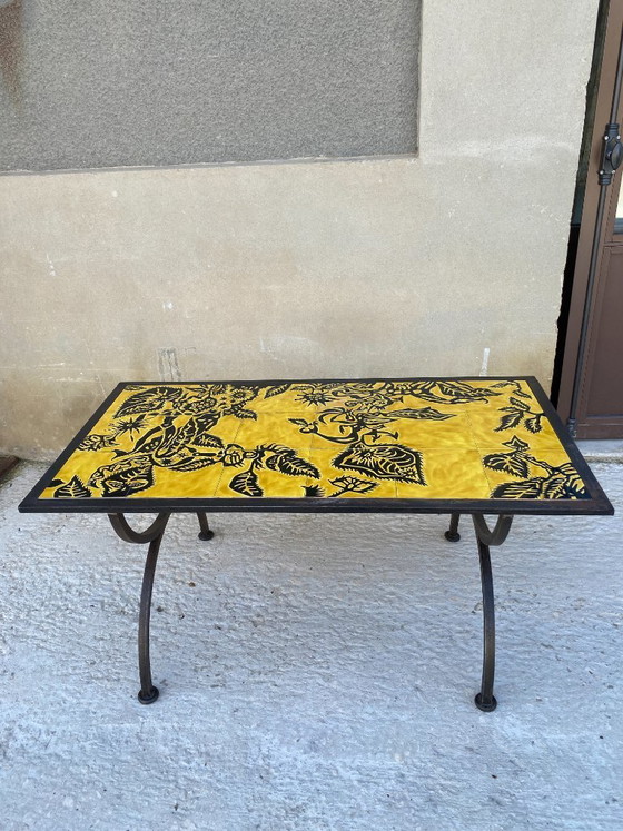 Image 1 of Jean Lurçat a Saint-Vincent, tavolino da caffè in ferro battuto, 1950