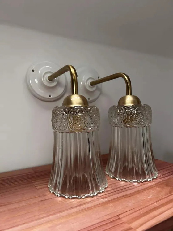 Image 1 of Vintage Chiseled Glass Wall Sconces