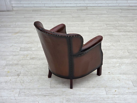 Image 1 of 1930s, Danish armchair, brown furniture leather, velour.