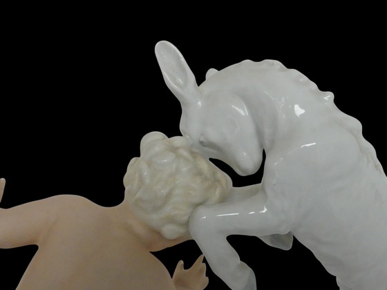 Image 1 of Schaubach art deco porcelain figurine putto with goat UK1aEb