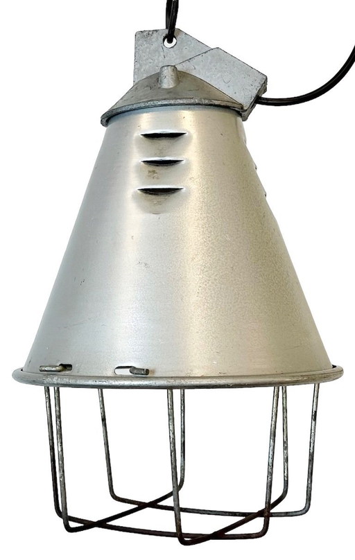 Grey Industrial Aluminium Cage Pendant Lamp, 1970s