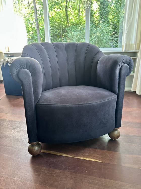 2x Schelpvormige Fauteuils in Zwart Velours – Velvet, Wood (photo 3 of 5)