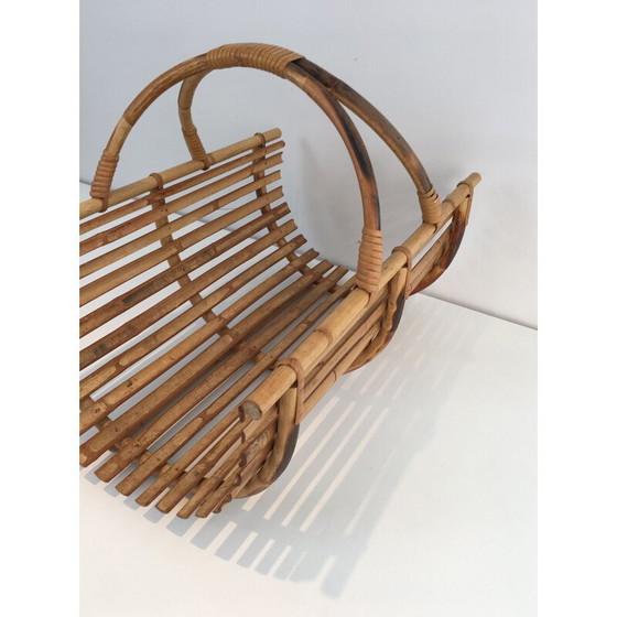 Image 1 of Vintage rattan firewood holder, 1970