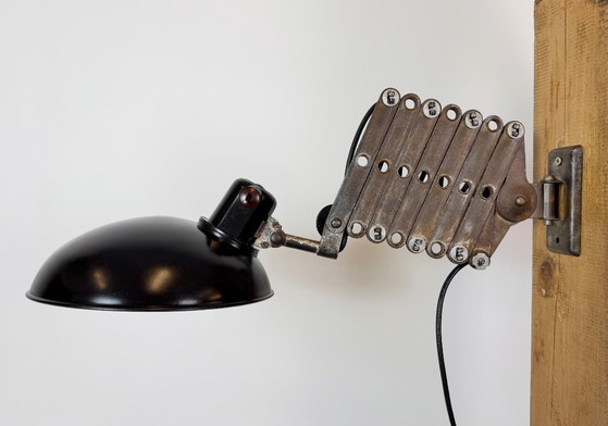 Large German Industrial Scissor Wall Lamp from Helion Arnstadt, 1950s, Wall lights, Metal, Plastic, Black (photo 9 of 15)