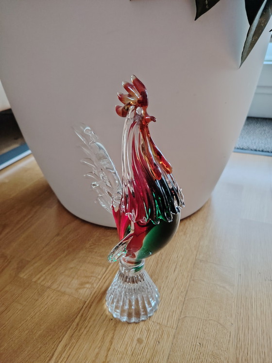 Image 1 of Vintage Murano glazen beeldje van een haan, handgemaakt