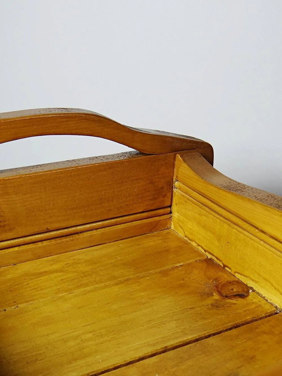 Solid wood tray with handles, handcrafted, rustic style, 1960s-70s. – Table accessories (photo 12 of 16)
