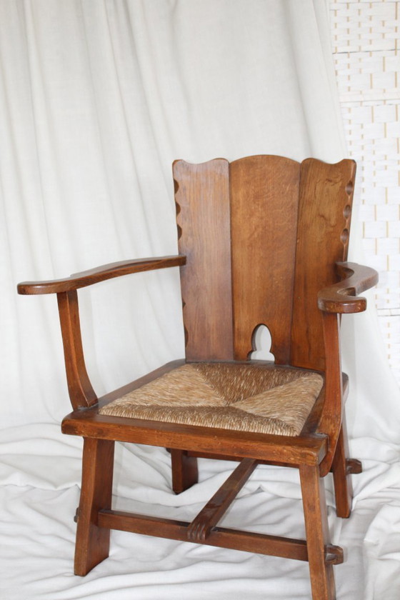 Image 1 of Artifort Theo Ruth Kloosterstoelen Eikenhout Riet brutalist