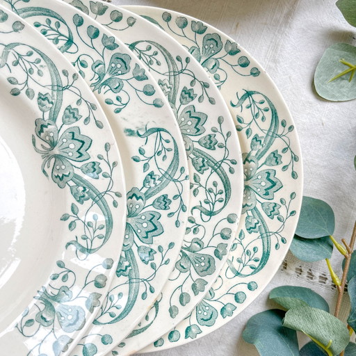 Set of 6 Antique Ironstone Soup Plates "Figuig" – Longchamp 19th Century