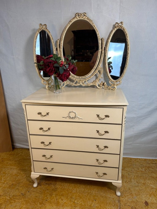 Vintage Brocante Romantic Design Dressing Table Chest of Drawers – French Louis Style – by Olympus, Sold by Harrods 