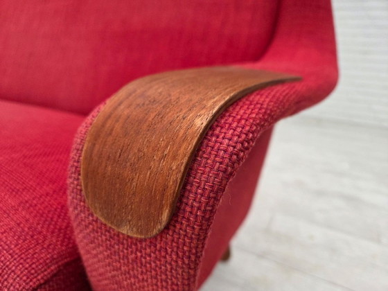 Image 1 of Dänisches 2-Sitzer-Sofa aus den 1970er Jahren, Möbelstoff, Teakholz.