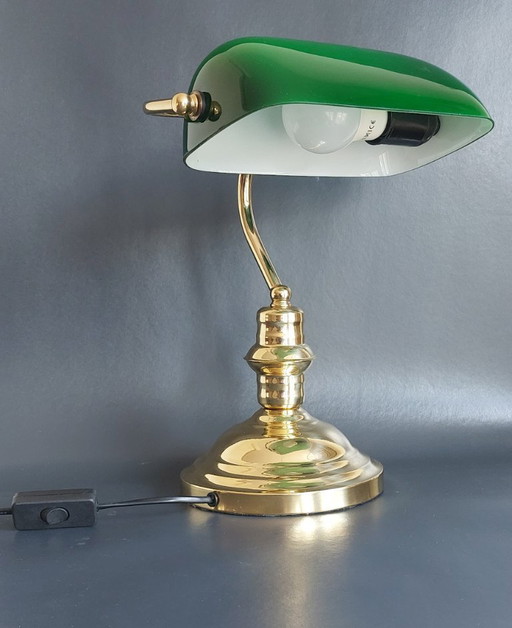Vintage Design table lamp in golden metal and colored glass, Italy, 1980s