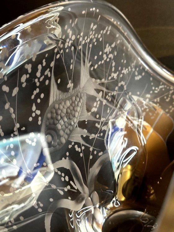Image 1 of Rare bol en verre cristal gravé de Murano – Signé Sirio – Style Barbini / Seguso
