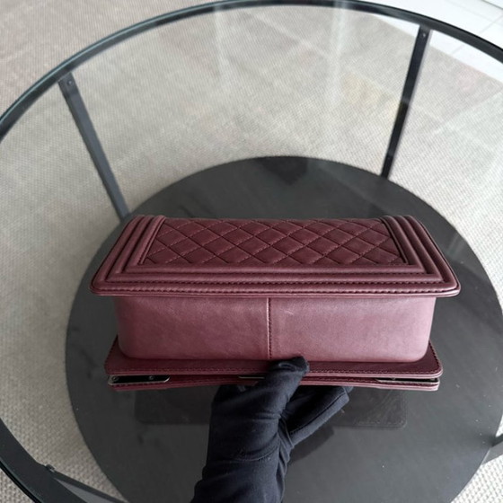 Image 1 of Chanel Boy Medium - 25CM Quilted Limited Edition Paris-Dallas Metal Edge Grained Calfskin Burgundy Silver Hardware Series 19